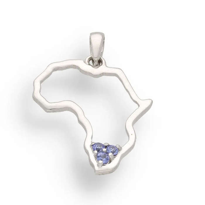 Triple Tanzanite Africa Pendant - Sterling Silver Continental Necklace