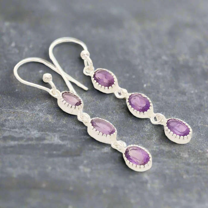 Facet Trio Earrings: Amethyst