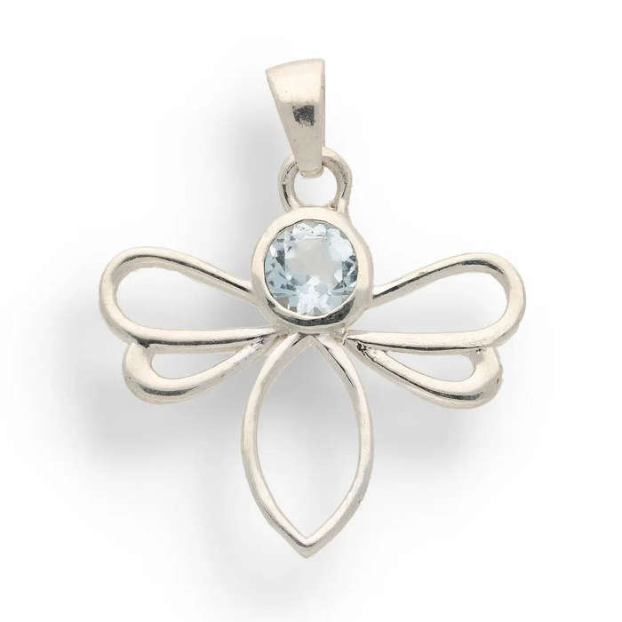 Blue Topaz Bee Pendant in Sterling Silver - Wings of Light