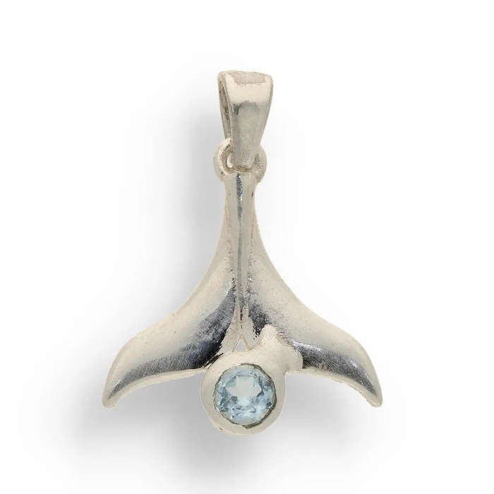 Blue Topaz Whale Tail Pendant - Ocean Whisper