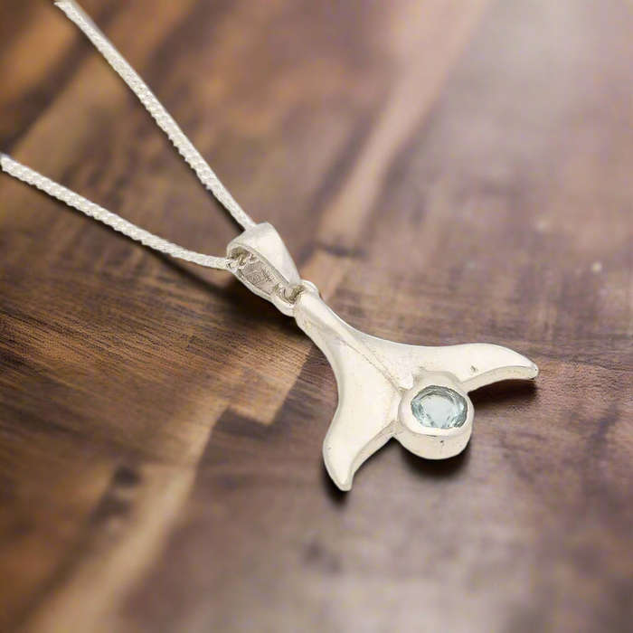 Blue Topaz Whale Tail Pendant - Ocean Whisper