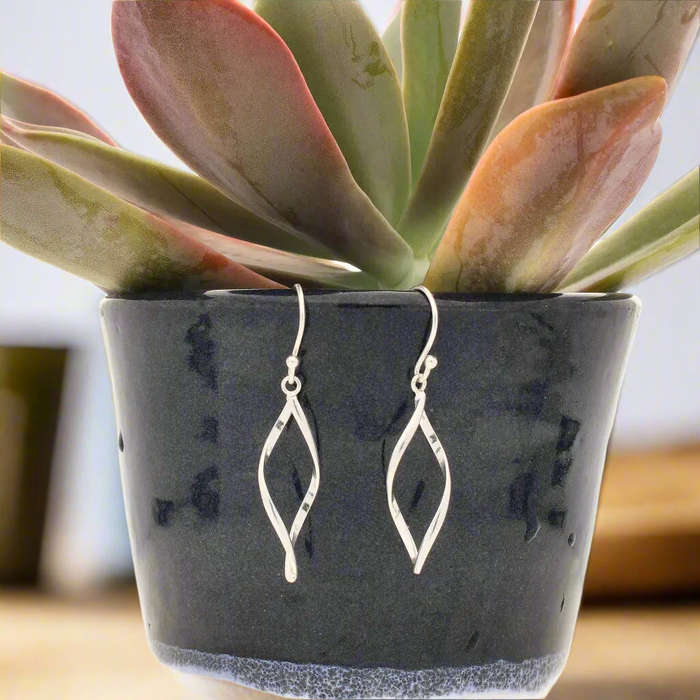 Sleek Swirl: Modern Sterling Silver Twist Drop Earrings!
