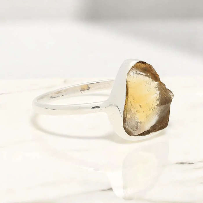 Rough Citrine Sterling Silver Ring - Golden Glow