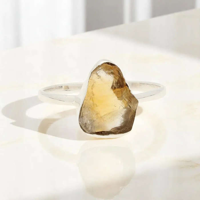 Rough Citrine Sterling Silver Ring - Golden Glow