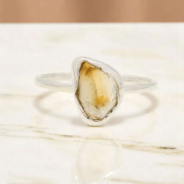 Rough Citrine Sterling Silver Ring - Golden Glow