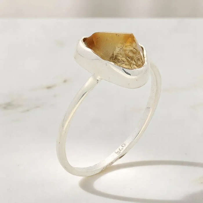 Rough Citrine Sterling Silver Ring - Golden Glow