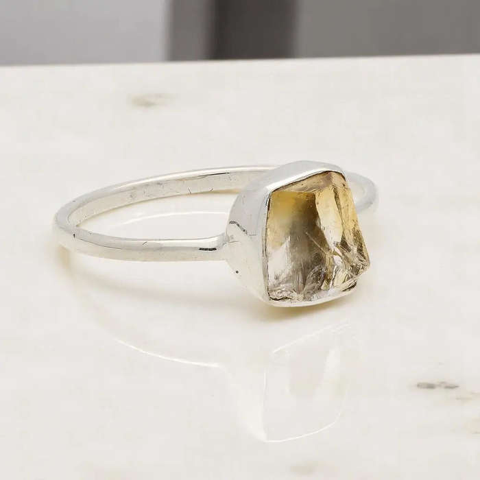 Rough Citrine Sterling Silver Ring - Golden Glow