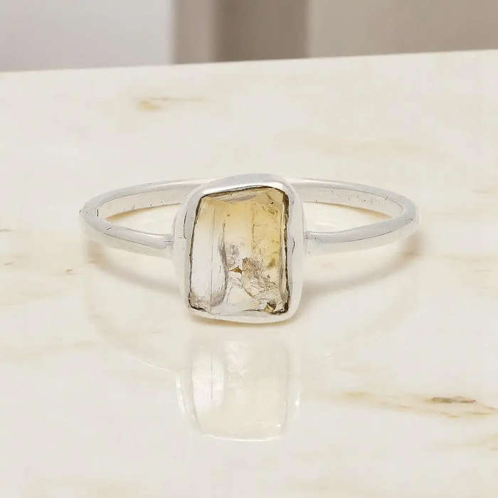 Rough Citrine Sterling Silver Ring - Golden Glow