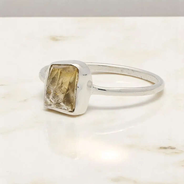 Rough Citrine Sterling Silver Ring - Golden Glow