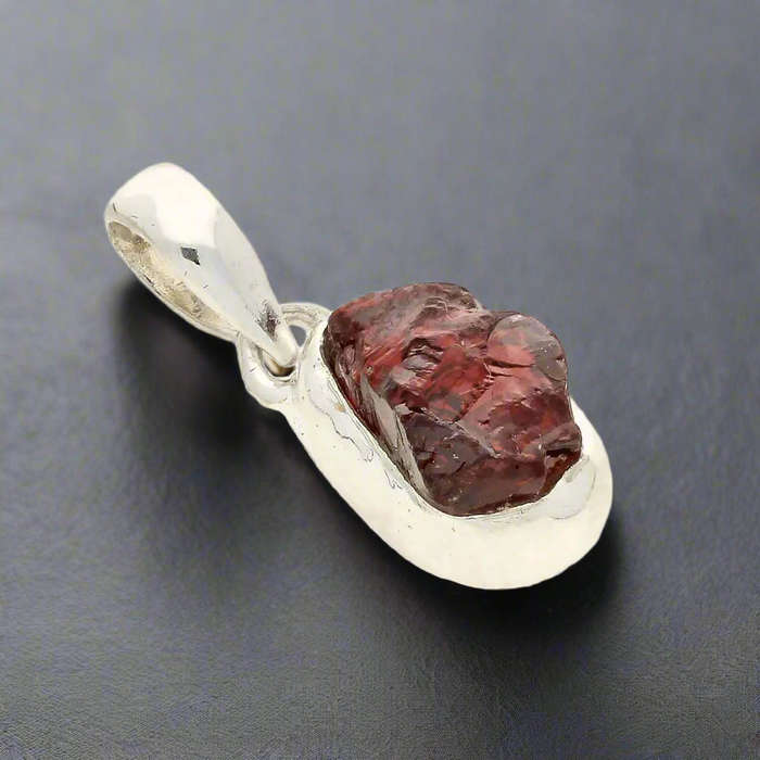 Grounded Passion  Rough Garnet Silver Pendant