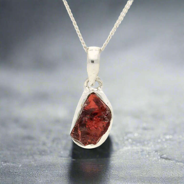 Grounded Passion  Rough Garnet Silver Pendant