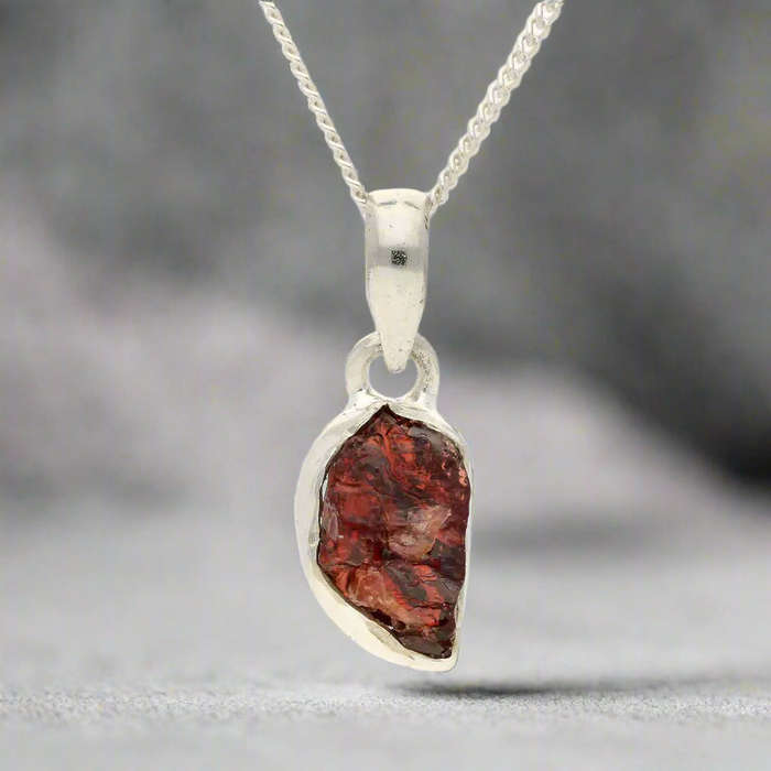 Grounded Passion  Rough Garnet Silver Pendant