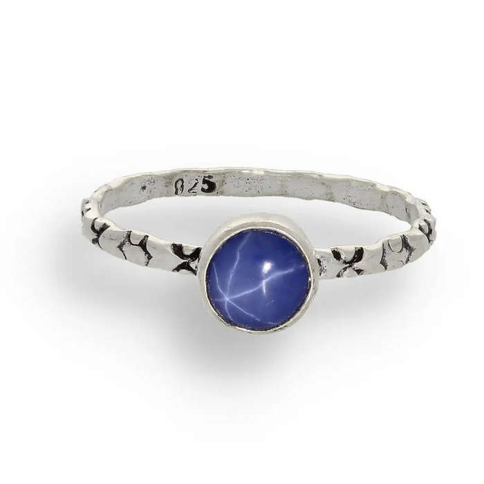 "Celestial Dreams" Sterling Silver Star Sapphire Stackable Ring - September Birthstone