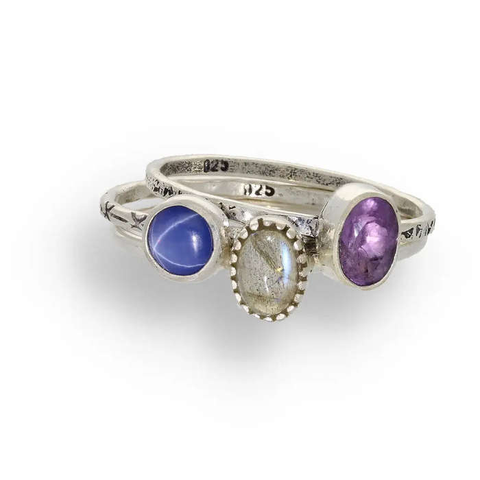 "Celestial Dreams" Sterling Silver Star Sapphire Stackable Ring - September Birthstone