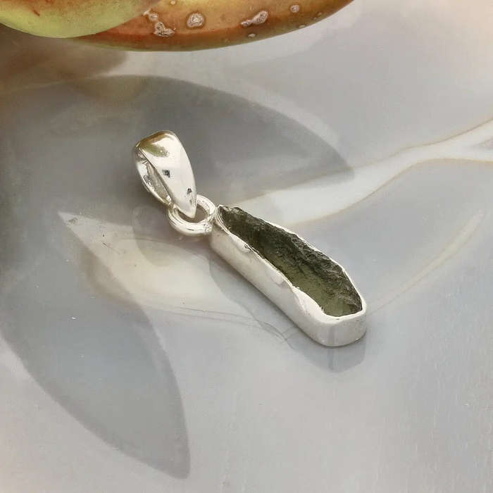 Moldavite Cosmic Necklace  Real Gem in Silver Shine