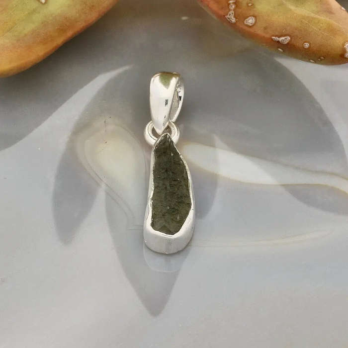 Moldavite Cosmic Necklace  Real Gem in Silver Shine