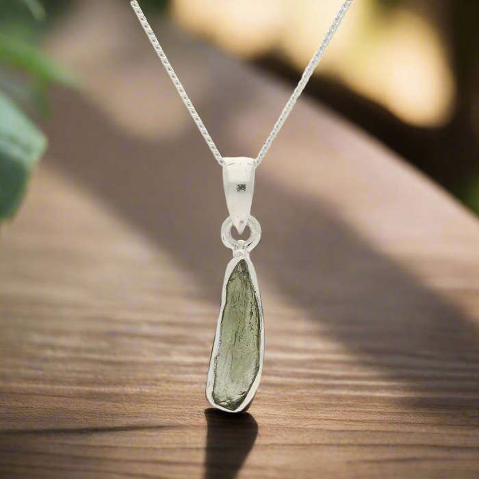 Moldavite Cosmic Necklace  Real Gem in Silver Shine