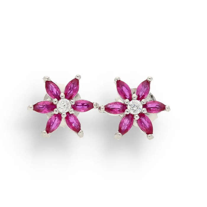Pink Petal Paradise: CZ Silver Studs