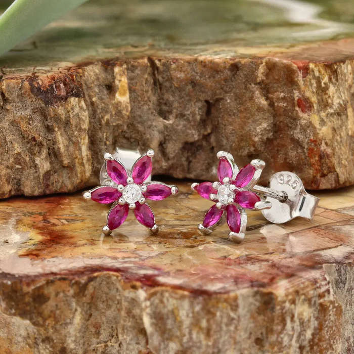 Pink Petal Paradise: CZ Silver Studs