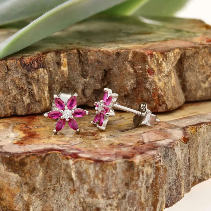 Pink Petal Paradise: CZ Silver Studs