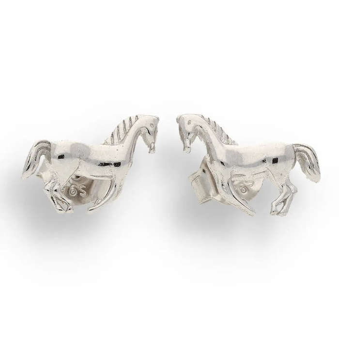Sterling Silver Galloping Horse Stud Earrings