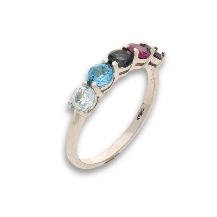 Eternity Ring: Rhodolite Garnet, Iolite & Blue Topaz Sterling Silver Band