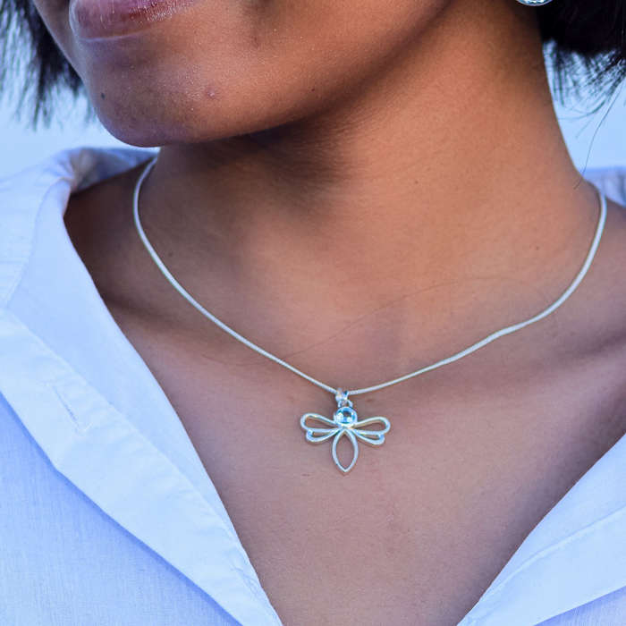 Blue Topaz Bee Pendant in Sterling Silver - Wings of Light