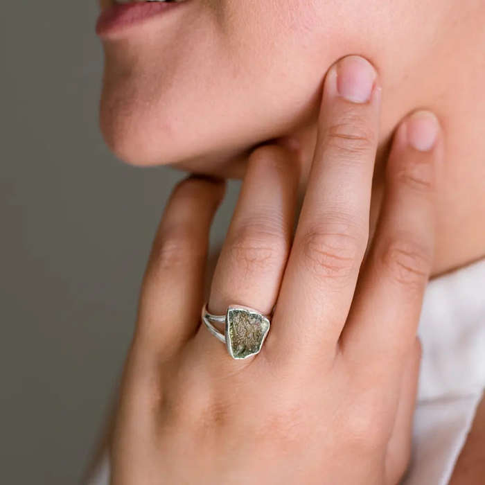 Celestial Splendor: Moldavite and Sterling Silver Ring
