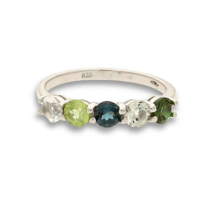 Eternity Ring: Peridot, Prasiolite & Clear Quartz Sterling Silver Band