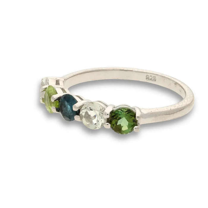Eternity Ring: Peridot, Prasiolite & Clear Quartz Sterling Silver Band