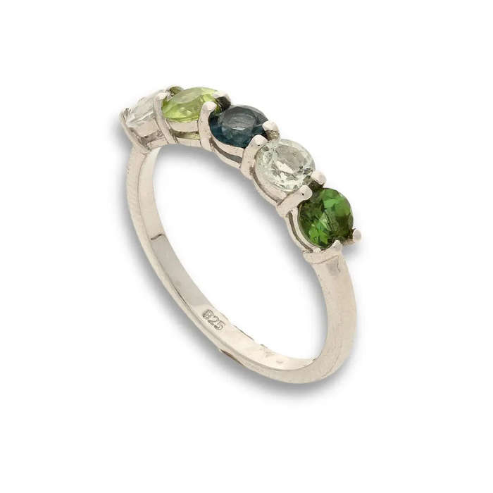 Eternity Ring: Peridot, Prasiolite & Clear Quartz Sterling Silver Band