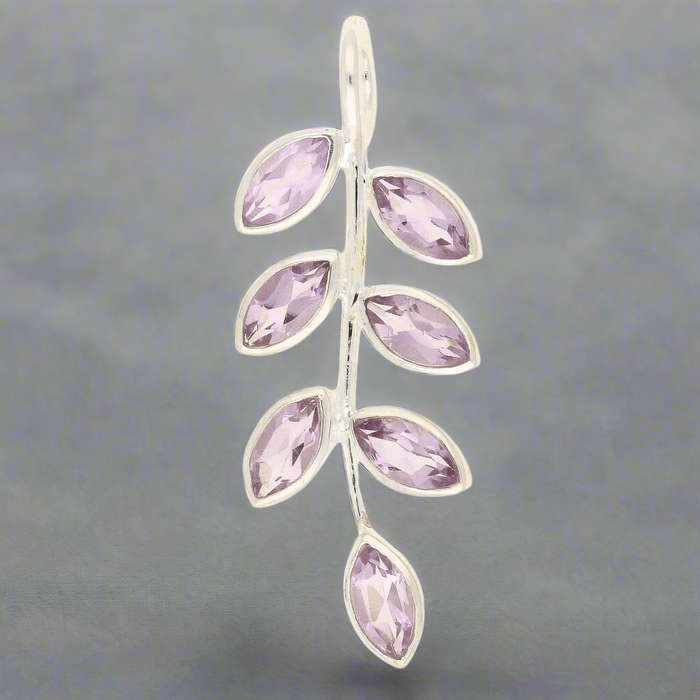 Leaf & Light Amethyst Silver Pendant
