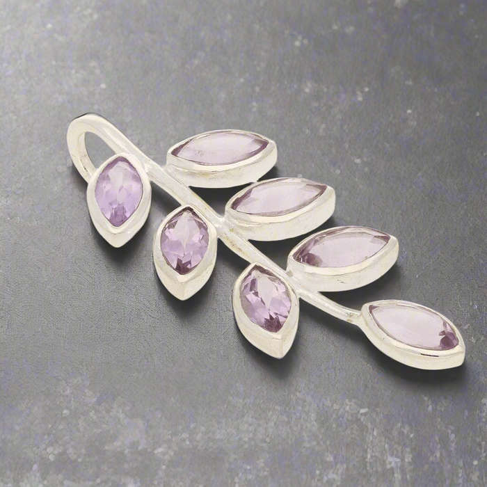 Leaf & Light Amethyst Silver Pendant