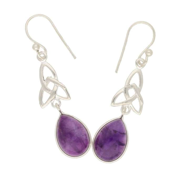 Celtic Teardrops Elegance: Amethyst Sterling Silver Earrings