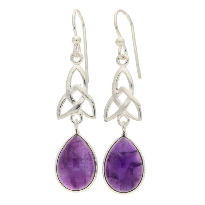 Celtic Teardrops Elegance: Amethyst Sterling Silver Earrings