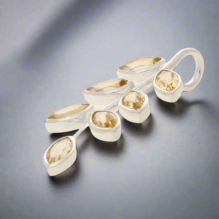 Leaf & Light Citrine Silver Pendant