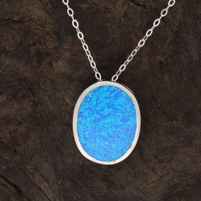 Firelight Collection: Oval Synthetic Opal Necklace