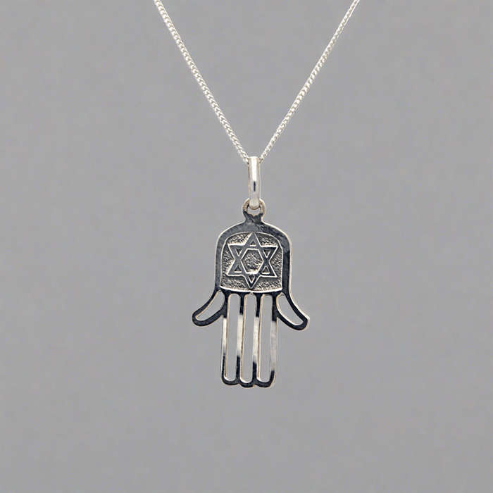 Sterling Silver Hamsa Hand Necklace - Divine Protection