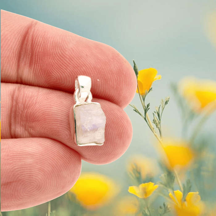 Nature's Treasures: Raw Moonstone Sterling Silver Necklace