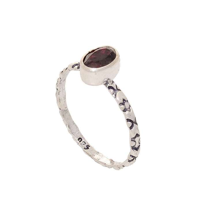Stacks of Style: Red Garnet Oval Sterling Silver Stackable Ring