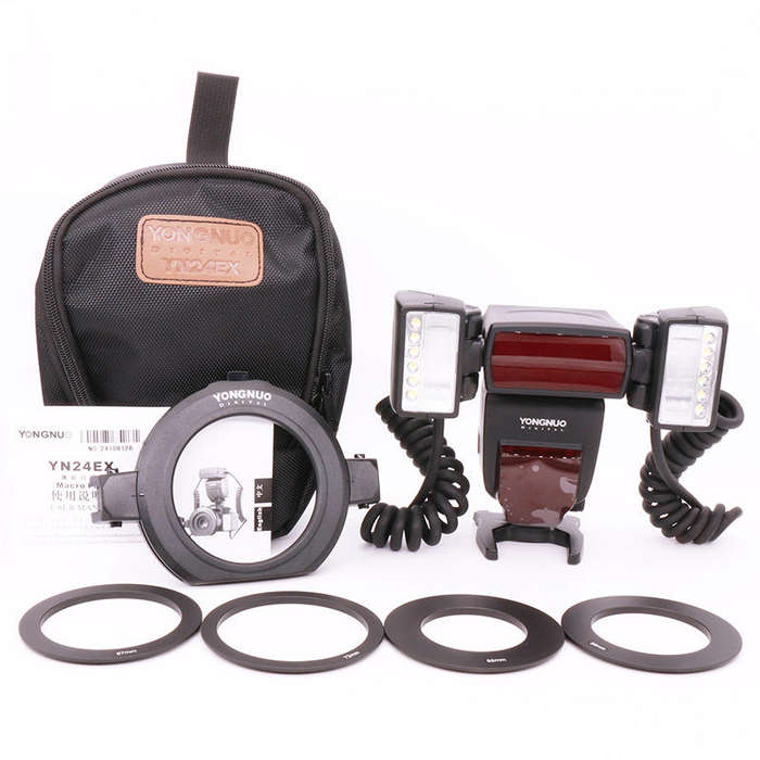 Yongnuo YN24EX E TTL Macro Flash Speedlite for Canon with 2pcs Flash Head and 4pcs Adapter Rings