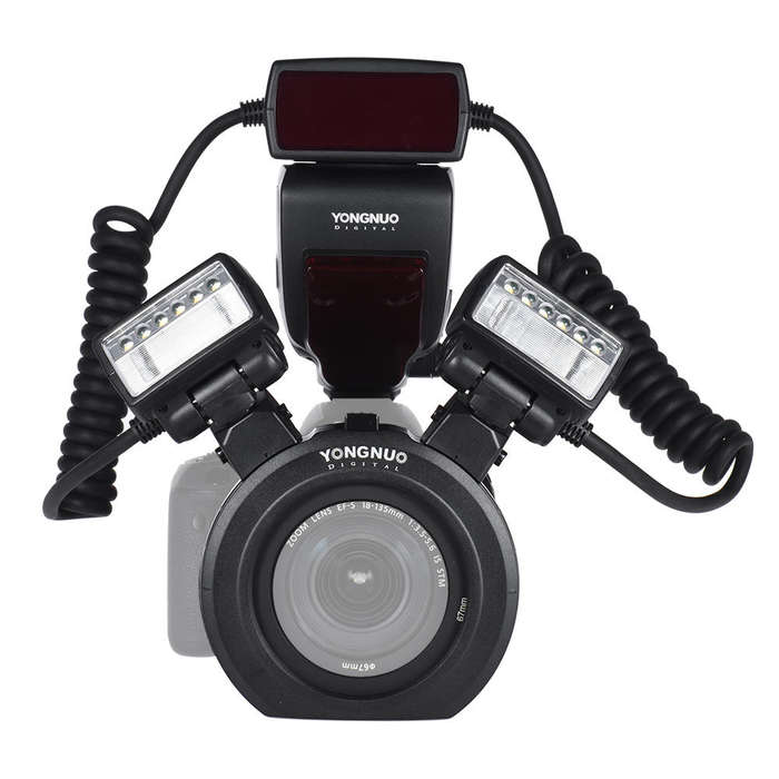 Yongnuo YN24EX E TTL Macro Flash Speedlite for Canon with 2pcs Flash Head and 4pcs Adapter Rings