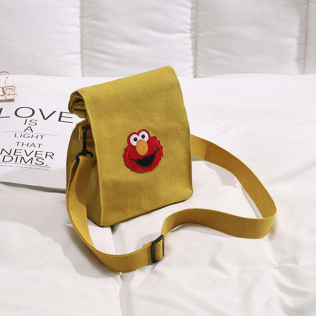 New Japanese Personality Fries Bag Canvas Handbags Cartoon Sesame Street Judi Shoulder Mes... - Blue
