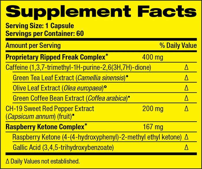 PharmaFreak Ripped Freak Hybrid Fat Burner 30 Caps - Nutritional Information