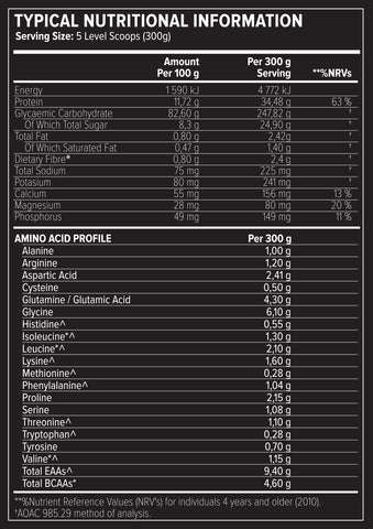 Evolve Ultra Anabolic Mass - Nutritional Information