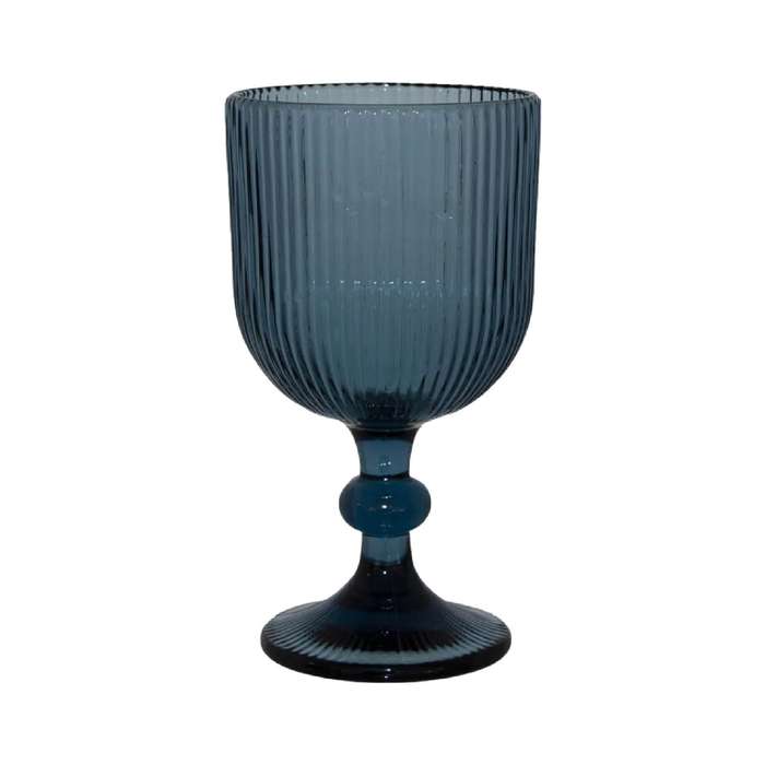 Blue Ribbed Wine Glass