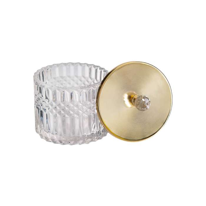 Decorative Glass Trinket With Gold Lid
