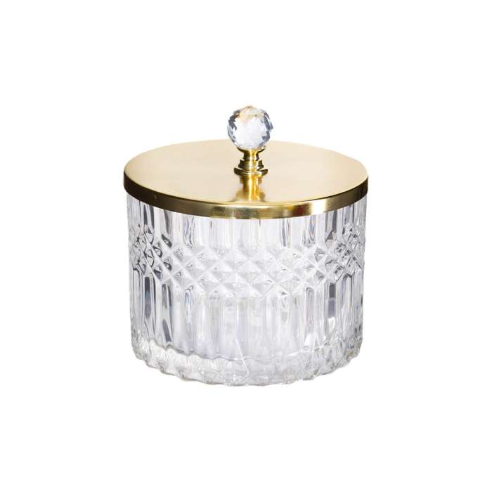 Decorative Glass Trinket With Gold Lid