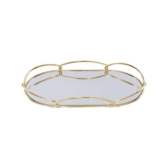 Oval Decorative Gold & Mirrored Tray