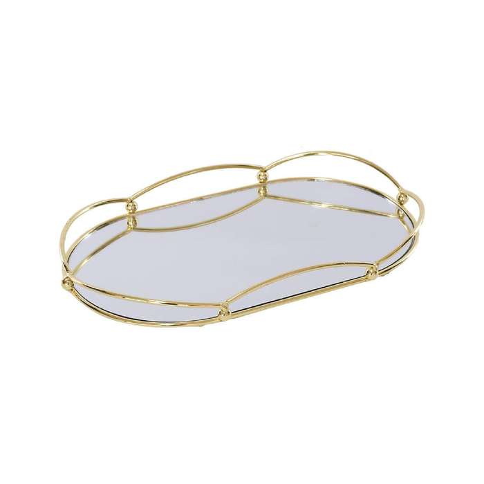 Oval Decorative Gold & Mirrored Tray